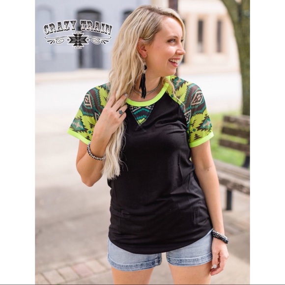 •Crazy Train Dolly Doodle Mesh Sleeve Top• - Picture 3 of 8